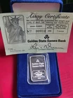 1982 Johnson Matthey Golden State Sanwa Bank - 1oz .999 Fine Silver Bar Box/COA