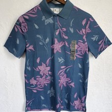 NWT Men's Performance Short Sleeve Collared Polo Shirt Teal Pink Small Quick Dry