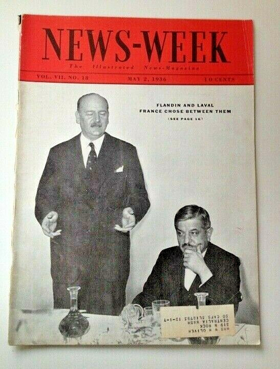 Vintage May 2, 1936 News-Week Magazine - Flandin & Laval France Chose Between em