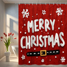 Christmas Shower Curtain with Snowflakes and Belt Design, Festive Holiday Decor