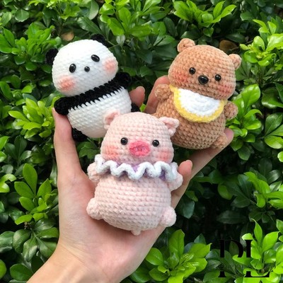 Handmade Cute Animals Plushie, Amigurumi Bear Pig Panda, Crochet Mini Animal