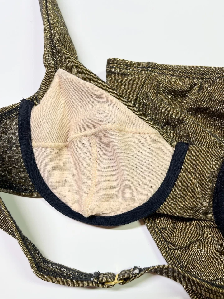 复古蔚蓝海岸 10 码比基尼套装钢圈上衣内裤金属金色 — 第 4/4 张图片