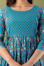 BLUE HANDBLOCK FLORAL Print COTTON Maternity Gowns Maxi comfortable casual wear