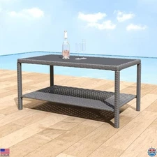 Helios&Hestia Grey Rectangle All-Weather Rattan Wicker Outdoor Coffee Table