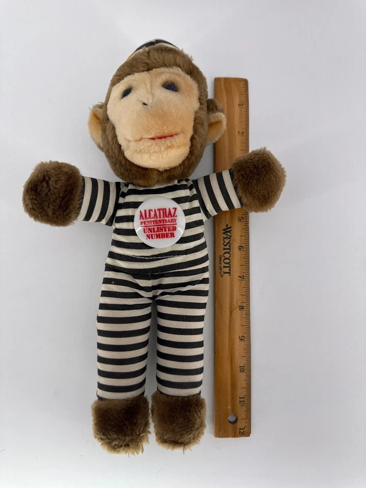 Muñeca de peluche mono prisión de Alcatraz 12" número no listado a rayas cárcel traje juguete Foto 3 de 4