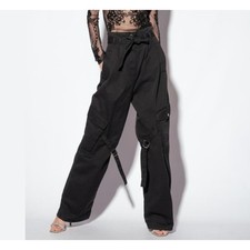 NWOT PINKO Moscardino Trousers Black Cargo Wide Leg 2