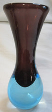 MID CENTURY MURANO SOMMERSO ART GLASS VASE WITH BULBOUS BASE IN AQUA  PURPLE