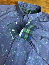 William Murray Performance Golf Shirt Mens L Purple Flip Cuff Plaid Dog Whiskey