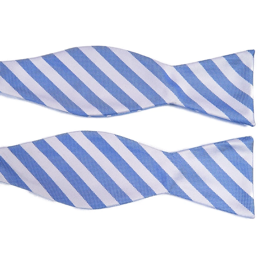 Croft & Barrow Silk Bow Tie Reversible Blue White Stripe Polka Dot Self-Tie - Image 2 of 4
