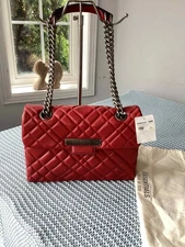 Kurt Geiger London Quilted Leather Chain Shoulder Bag Red 10” – NWT