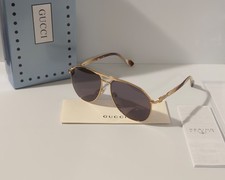 Gucci GG1220S 002 Aviator Sunglasses Gold Frame Havana Temples Ships Today