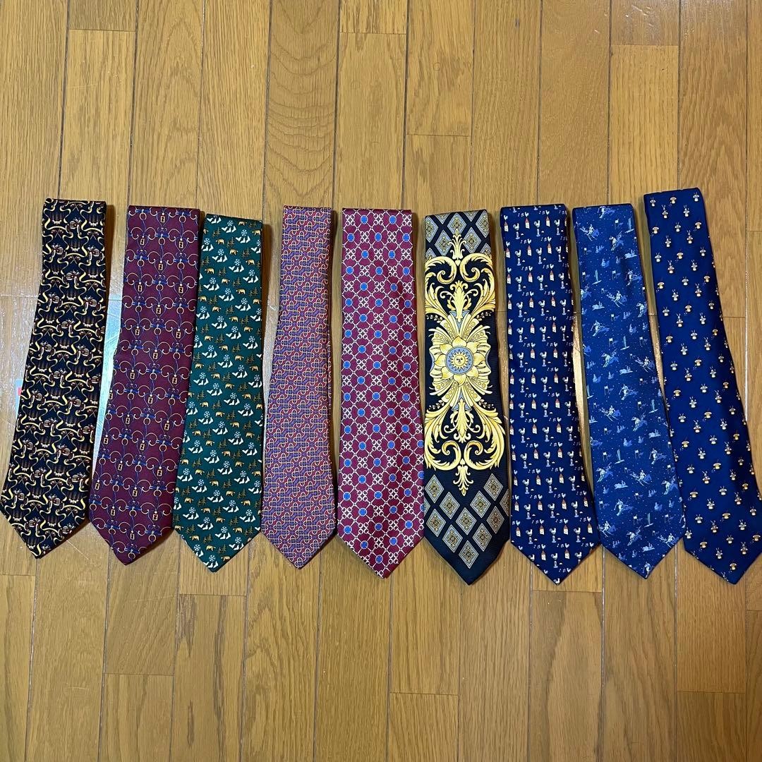 Hermes Fendi Ferragamo Versace Silk Men's Tie Set 9 Pieces Used