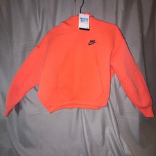 Nike Kids Orange Fleece Hoodie Sweatshirt Pullover Logo Size M