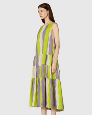 Gorman Size AU 14 Large Mojito 100% Linen Striped Maxi Tiered Dress Pockets