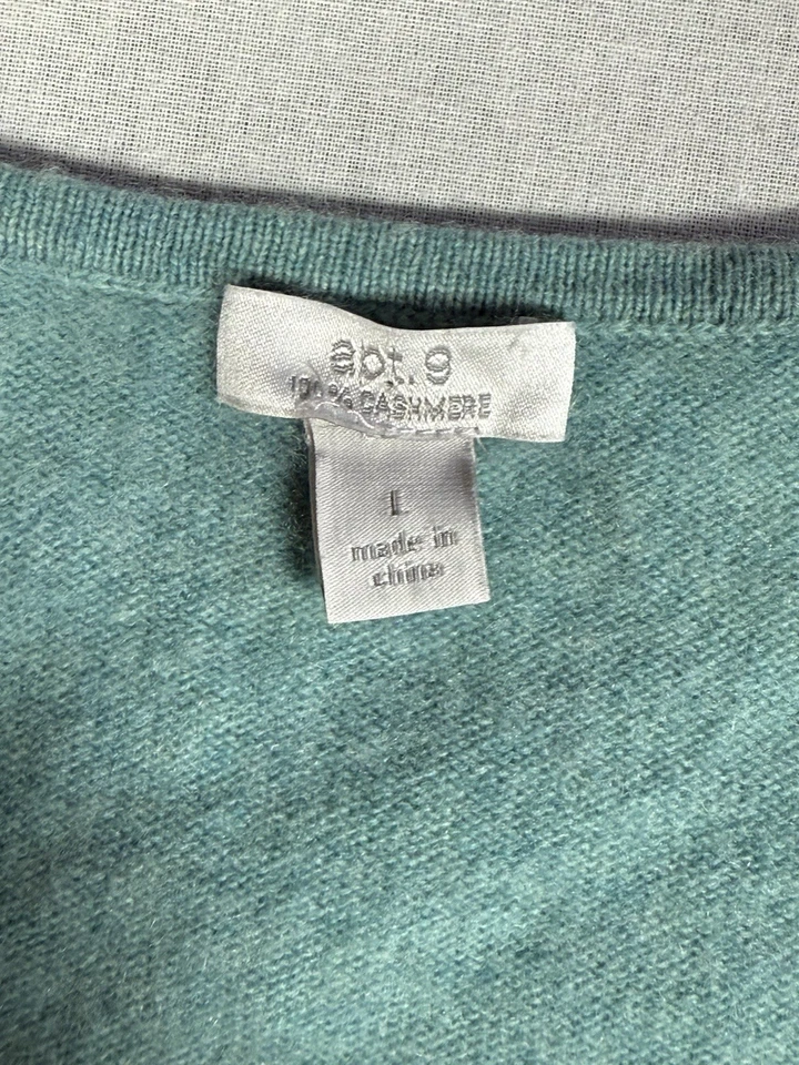 Suéter para mujer APT 9 grande azul 100 % cachemir azul mangas largas pulóver cuello en V Foto 4 de 4