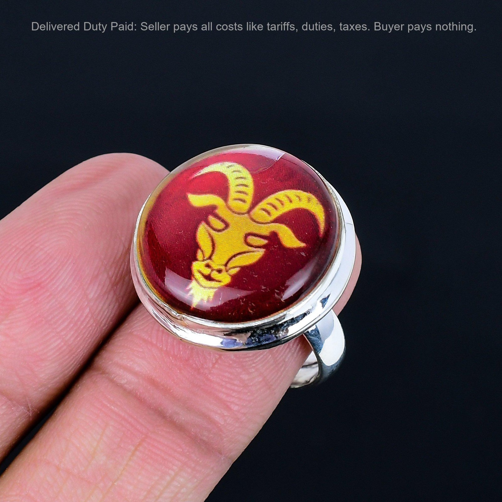 как выглядит 925 Silver Natural Capricorn Zodiac Sign In Red Onyx Multi Stone Ethnic New Ring фото