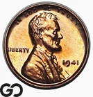 1941 Lincoln Cent Wheat Penny, Flashy Choice BU++ RD, Red