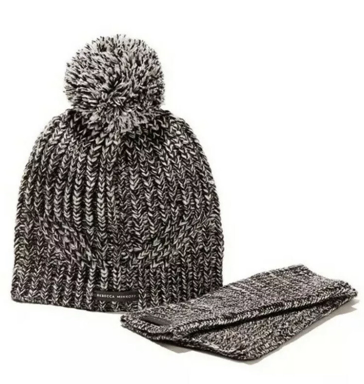 Rebecca Minkoff Gray Marled Pom Pom Beanie & Arm Warmer  display picture 2