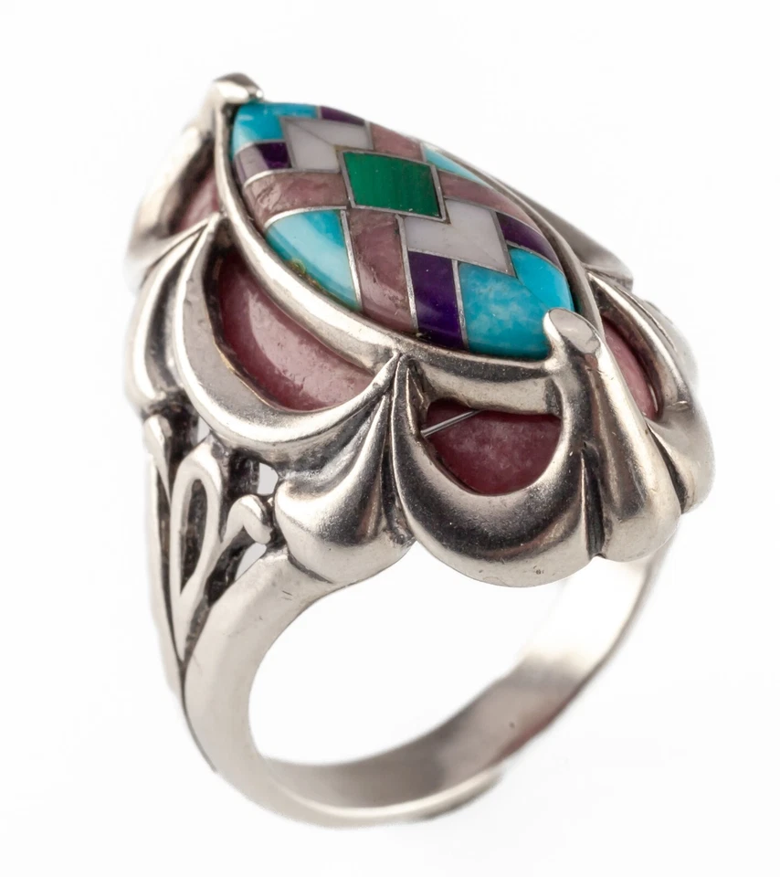 Carolyn Pollack Anglo Sterling Silver Inlay Ring Sz 10.25 - Imagem 3 de 4