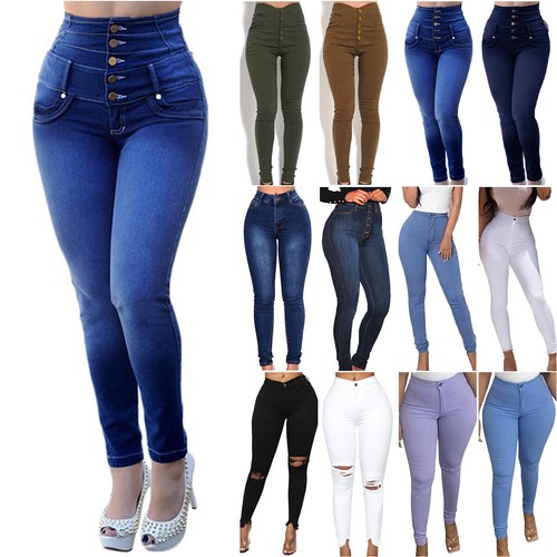 Women Stretchy Skinny High Waist Jeans 