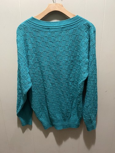 VTG Scottish Isle Sweater Adult Sz Med Green Golf Pullover 90s USA Mens V Neck - Picture 2 of 7