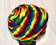 Hand crafted bright multicolored crochet acrylic unisex medium size cozy cap