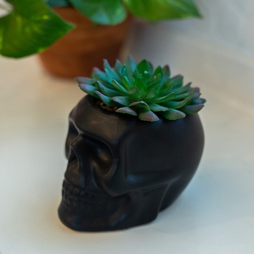 Flora Bunda Artificial Plant in Cute 4.5 in White Sugar Skull Novelty Planter - Picture 5 of 11