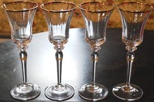 Set 4 MIKASA Optic Crystal JAMESTOWN CLEAR Gold Rim WINE GOBLET GLASSES 8 3/4"