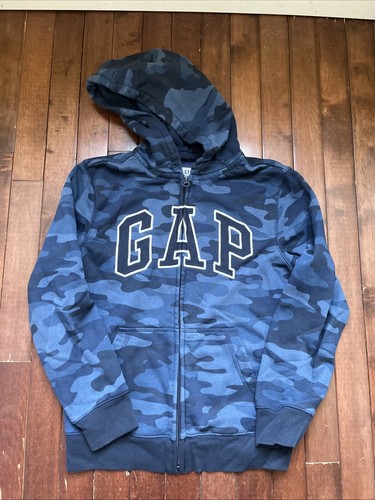 GAP Boy's Logo Hoodie Jacket Size Large Blue Camo Zip Front