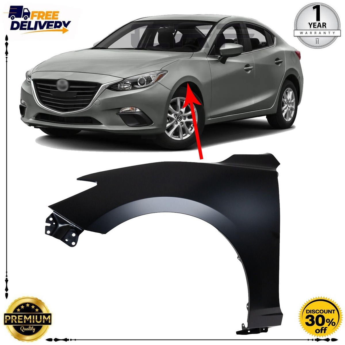 Fender For 2014-2018 Mazda 3 Hatchback Sedan Front Driver Side