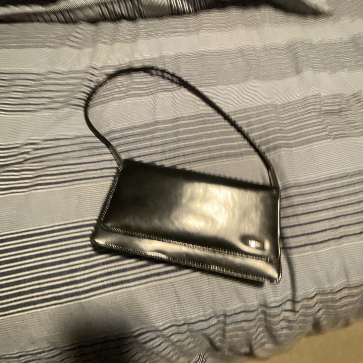 Nine West Patent Black Faux Shiny Leather Strap Snap Closure Purse Handbag-EUC  | eBay