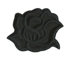 BLACK ROSE Flower - 4 1/3" LARGE Embroidered Iron-On/Sew-On Patch