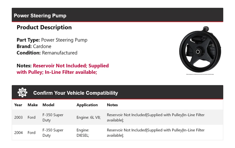 Bomba de dirección asistida Cardone para Ford F-350 Super Duty 2003-2004 Foto 2 de 4