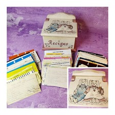 VTG Handwritten Recipe Cards Wooden Recipe Bo...
