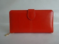 Orange Bifold Zipper Clutch Purse, PU Leather Textured Wristlet Wallet