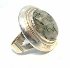 925 Sterling Silver Rutile Quartz Ring 13.8 grams size 8 3/4
