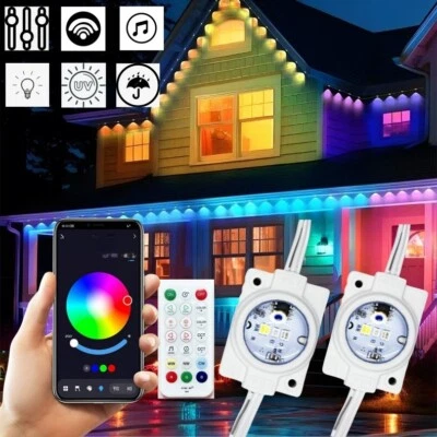 Q QINGCHEN 108FT Permanent Outdoor Lights 72LEDs RGB LED Eave Light With APP Remote Control