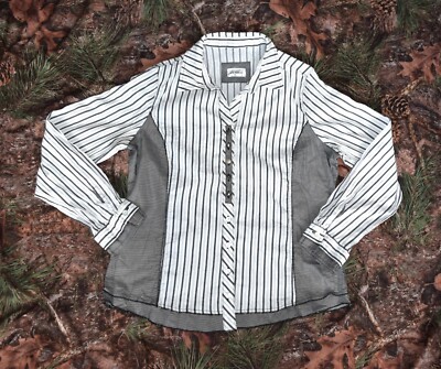 CANDA C&A Collection Womens White Striped Button-Up Blouse Long Sleeve Size L
