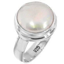 925 Silver White Lusterous Freshwater Coin Cultured Pearl Sterling Ring, 1/2"