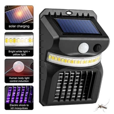 Solar Powered Outdoor Mosquito Insect Killer LED Light Trap Fly Bug Zapper Lamp