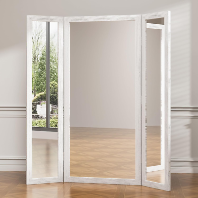 BrandtWorks Oyster White Grain Full Body Trifold Mirror