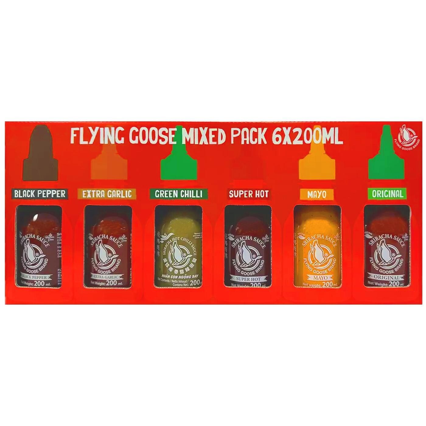 Flying Goose Sriracha Chilli Sauce Selection Mixed Flavours Spicy Set-6x200ml