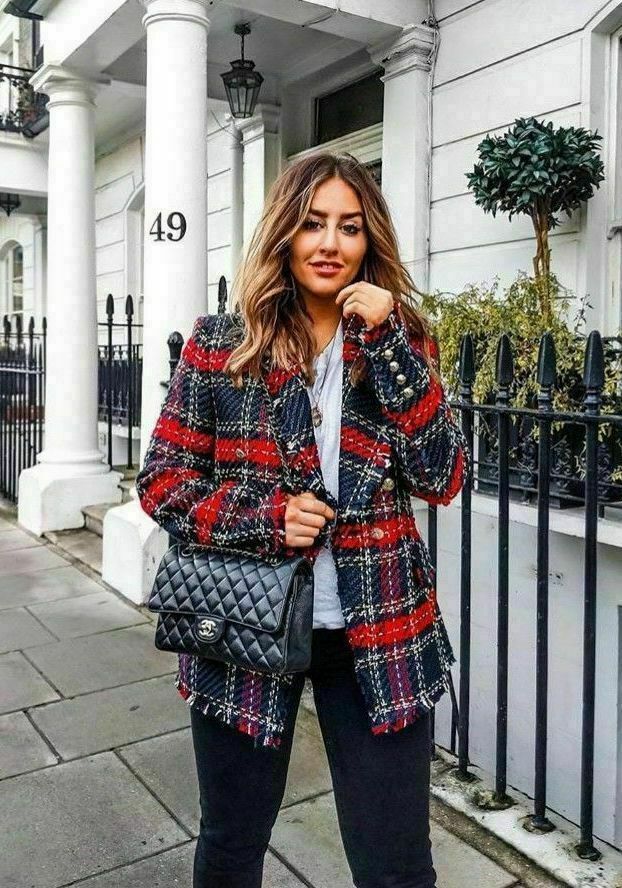 Zara Tweed Blazer Zara Blue Checked Jacket ZARA CHECKED - Main Image