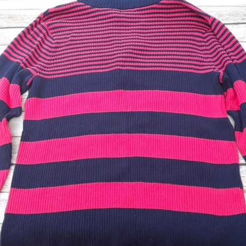 Liz & Co Sweater Womens 1X Blue Striped Mock Neck Sweater Navy Blue Coral - Picture 4 of 6