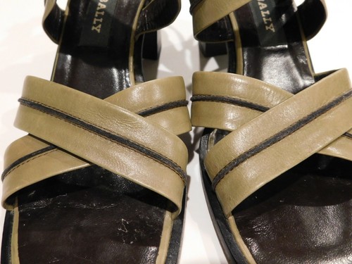 Bally Size 7 Olive Green Leather Criss Cross Woman Sandal Shoe Made in Italy - Picture 6 of 12