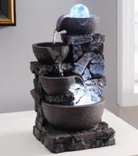  Home Décor Tabletop Fountain Indoor Stone Four Bowls Natural River Rocks 