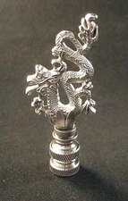 Lamp Finial-ANTQ. SILVER CHINESE DRAGON Lamp Finial-Satin Nickel Base