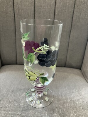 Set of 4 (four) RARE Vintage Hand Painted Stemmed Wine Glass  Vintage Hand Painted Glasses (4) main image 1