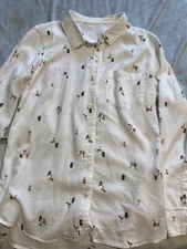 Summer Cocktails White Button Down Shirt ~ Size Large