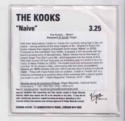 (LL836) The Kooks, Naive - 2006 DJ CD